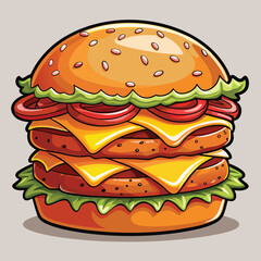 A double-decker burger with lettuce. cheese. and tomato.