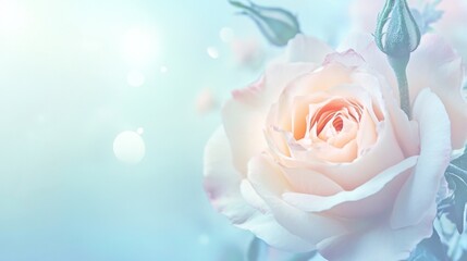 Soft Blooming Rose on Blue Background
