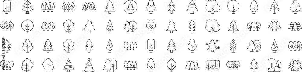 Wall mural tree and forest line icon pack. modern collection for design, web sites, apps, cards. contains linea