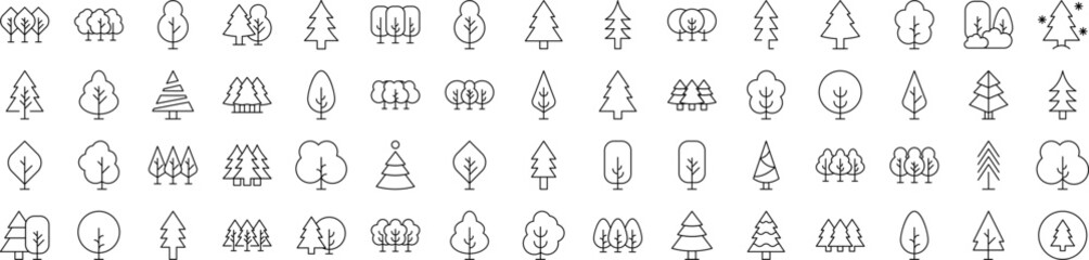 Tree and Forest Line Icon Collection. Modern Collection for Design, Web Sites, Apps, Cards. Contains Linear Images of Deciduous and Coniferous Trees