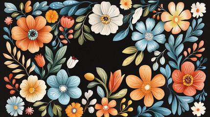 A colorful floral design on a black background