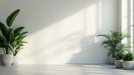 Minimalist spa room with green plants and natural light, highlighting relaxation and purity