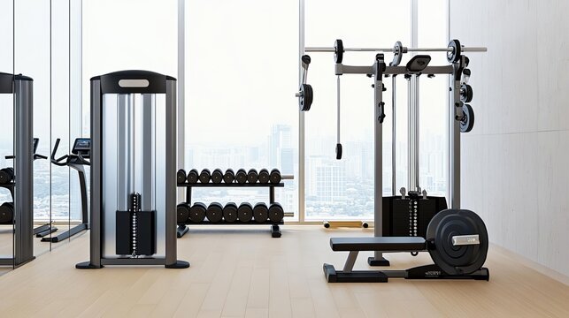 Minimalist home gym setup with contemporary exercise equipment, focusing on modern fitness trends