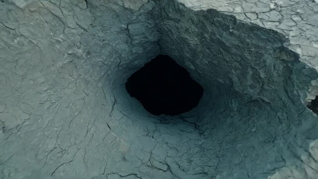 Deep dark hole in rocky terrain