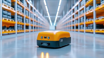 Obraz premium Cutting-Edge Automated Warehouse Revolutionizing Supply Chain Efficiency through Robotic Logistics Technology