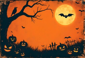 Vintage Halloween Poster filled with pumpkins and bats Halloween Background