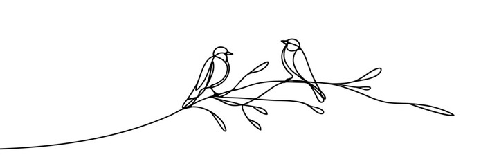 Adobe Illustrator ArtworkSingle line vector image on white background. birds on branches 