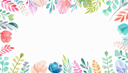 カラフルな植物の水彩画イラストフレーム背景