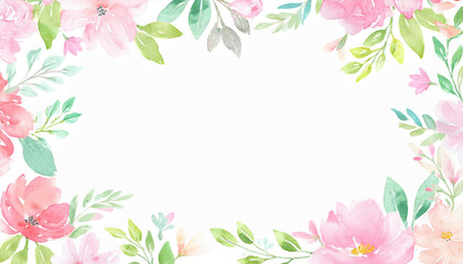 ピンクのお花の水彩画イラストフレーム背景
