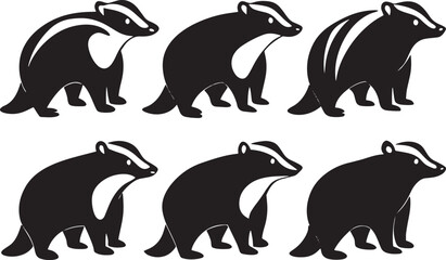 Fototapeta premium Badger Minimalist Black Silhouette Vector Collection