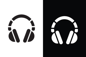 Black and White Background Headphone Silhouette  Vector Icon Collection.