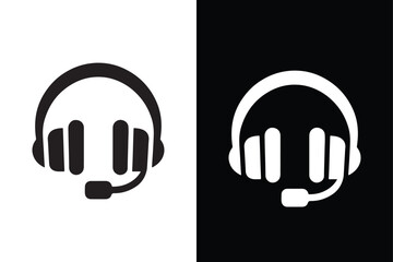 Black and White Background Headphone Silhouette  Vector Icon Collection.