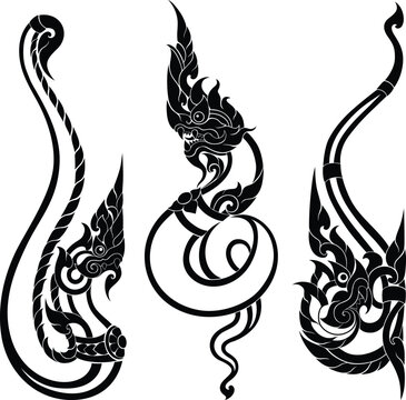 Thai Art Elements with Decorative Patterns Inspired from Naga Design