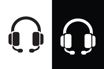 Black and White Background Headphone Silhouette  Vector Icon Collection.