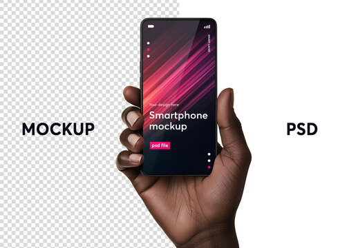 Hand holding a smartphone mockup  - generative ai image