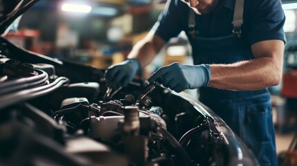 Mechanic Working on Engine