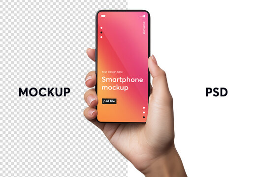 Hand holding a smartphone mockup  - generative ai image