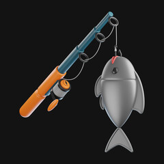 Premium fishing rod icon 3d rendering on isolated background