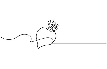 Beetroot in continuous line art drawing style. Garden beet black linear sketch isolated on white background. One continuous line drawing whole healthy organic beetroot for plantation logo identity