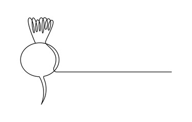 Beetroot in continuous line art drawing style. Garden beet black linear sketch isolated on white background. One continuous line drawing whole healthy organic beetroot for plantation logo identity