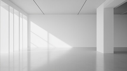 Blank white interior room background, empty white walls.