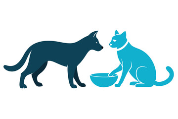 The cat moves the bowl containing the bone to the dog with its paw C.eps