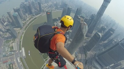 Thrill Seeker on Skyscraper Edge