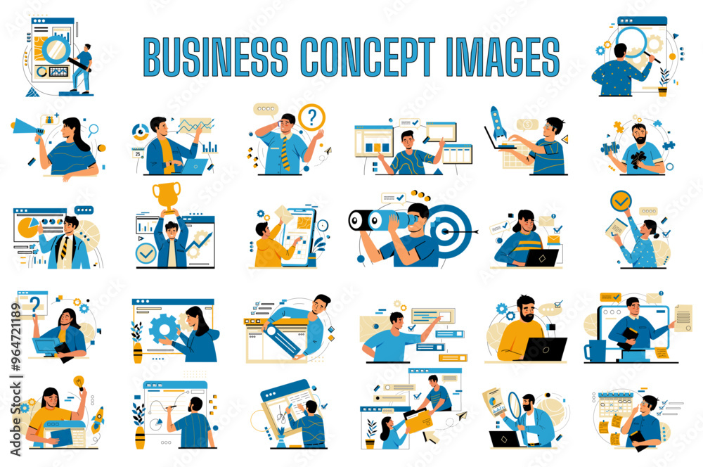Aufkleber business concept. corporate management. startup and project presentation. teamwork brainstorm. job d