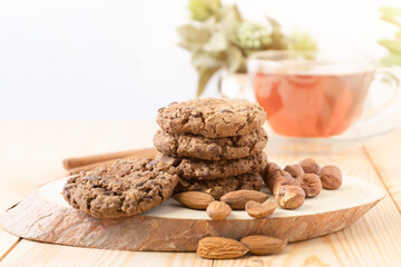 Oatmeal Cookies with Almonds and a Cup of Tea