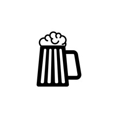 Black and white vector icon depicting a frothy beer mug, perfect for pub and bar related designs.