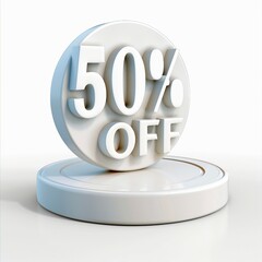 a white sign that says 50 % off on it