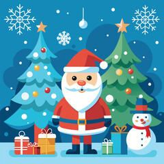 a christmas scene with a santa and a house with a tree in the background