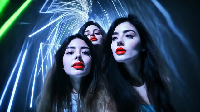 Three Women EDM Dance Music Background Generative AI