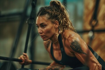 Obraz premium a woman doing a squat with a barbell