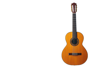 Obraz premium Classical acoustic guitar with wooden body and six strings, isolated on transparent background