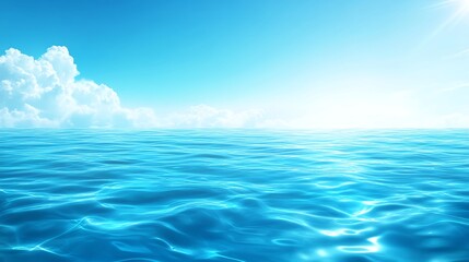 Obraz premium Serene ocean view with crystal clear water and bright blue sky, ideal for relaxation and nature-themed projects.