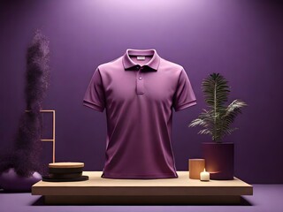 3D Mockup of purple blank T-shirt or polo shirt background with smoke.