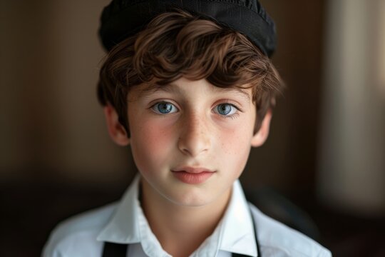 A young boy, dressed in formal attire, beams with joy as he celebrates his Bar Mitzvah, marking a significant moment in his life surrounded by loved ones