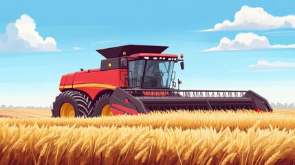 Obraz premium Harvesting Machinery in Golden Fields