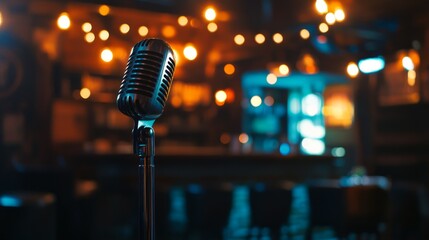 Vintage Microphone in a Cozy Bar Setting