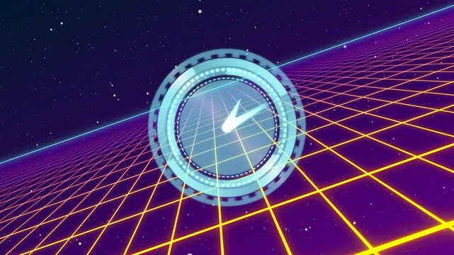 Animation of clock ticking over metaverse - Powered by Adobe