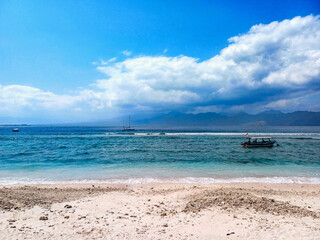 Gili Islands, Indonesia, Asia. Beautiful beach crystal clear water and white sand in an exotic tropical destination. Gili Trawangan Island, Lombok, Indonesia