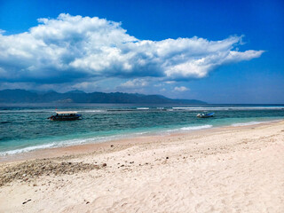 Gili Islands, Indonesia, Asia. Beautiful beach crystal clear water and white sand in an exotic tropical destination. Gili Trawangan Island, Lombok, Indonesia