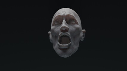 A screaming head in the dark, 3d rendering,
