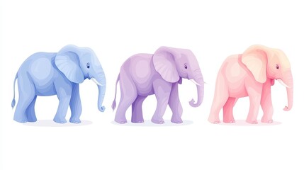 Obraz premium Three elephants of different colors walking together