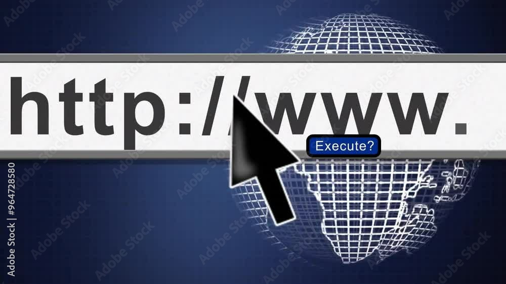 Poster animation of cursor and www text with digital data processing over globe