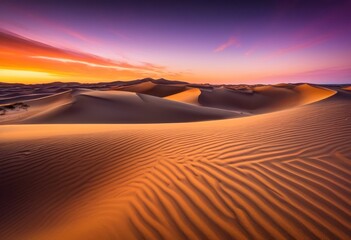 stunning vast sand dunes bathed warm hues breathtaking sunset sky vibrant colors serene atmosphere, nature, landscape, desert, light, clouds, evening