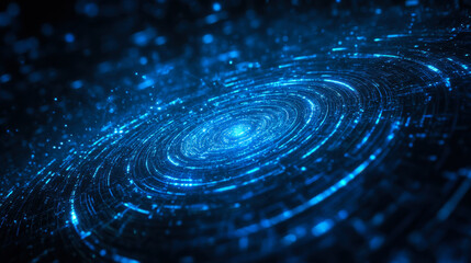 Bright blue swirling vortex depicting cosmic energy and motion in a dark space setting, creating an otherworldly effect