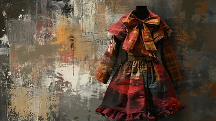 vintage fashion with recycled clothes and coquette style bow digital painting