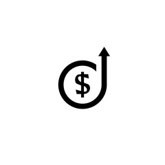 Dollar rate increase icon isolated on white background